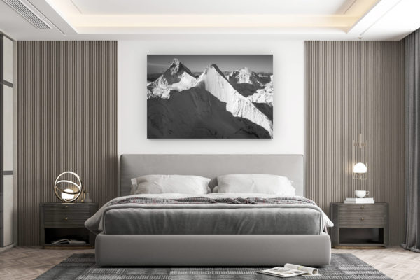 décoration murale chambre design - achat photo de montagne grand format - Encadrement photo montagne Mont cervin noir et blanc - face Nord Obergabelhorn