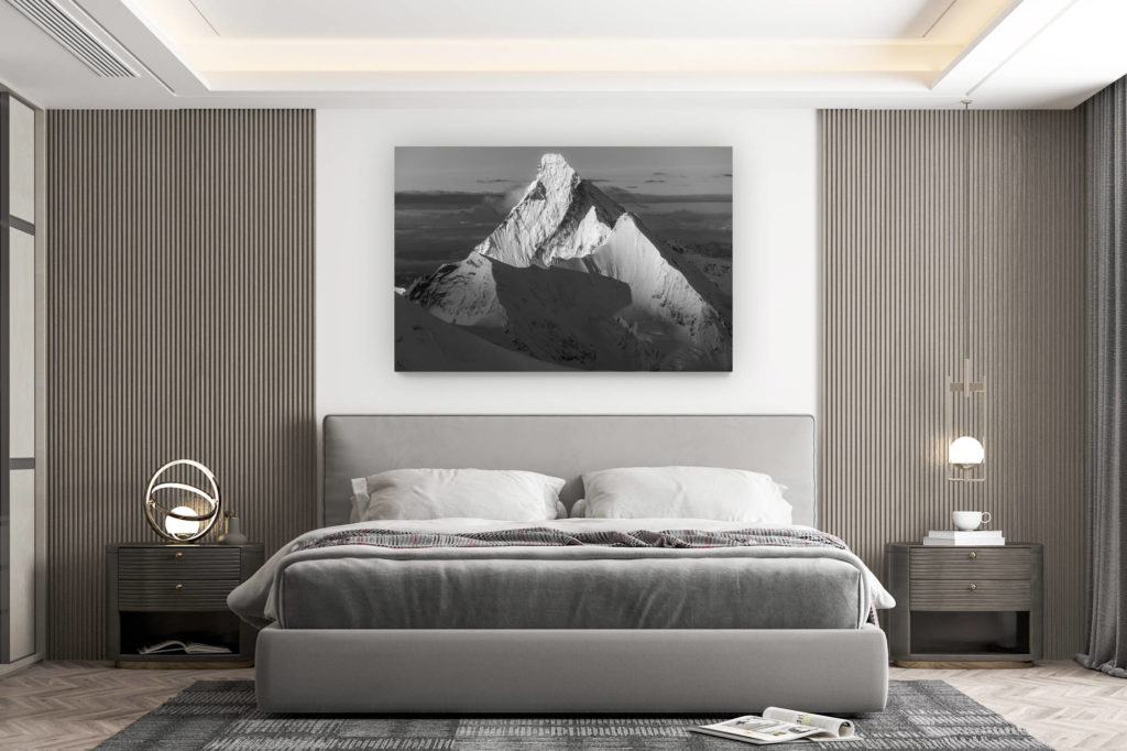 décoration murale chambre design - achat photo de montagne grand format - Mont Cervin noir et blanc - Image de lumiere de montagne en noir et blanc