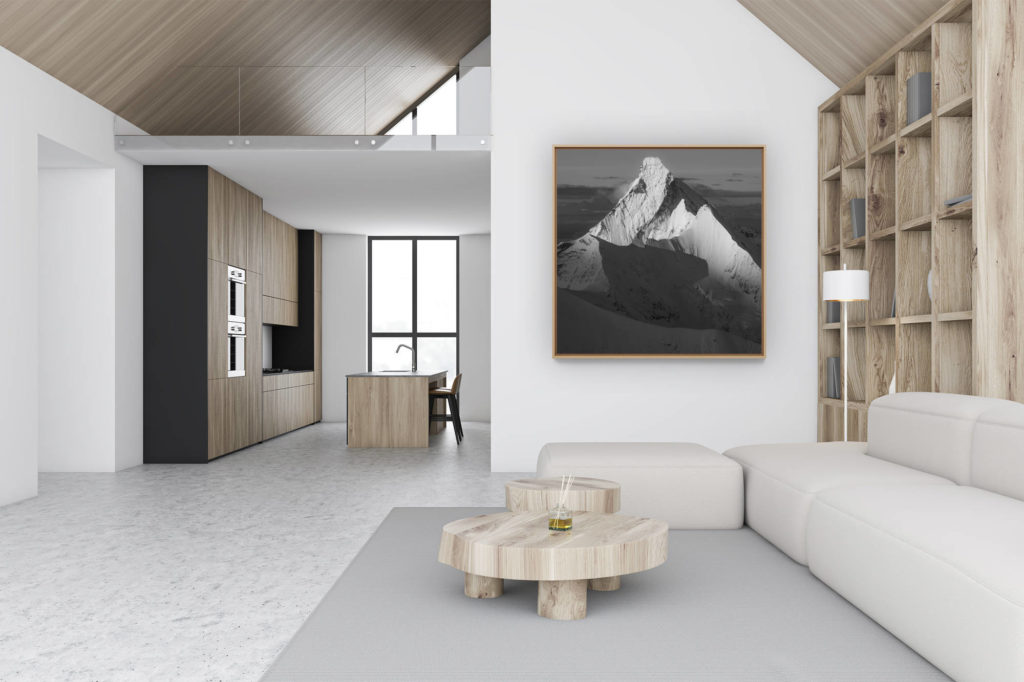 luxury chalet wall decoration - black and white mountain photo - Black and white mountain shadow - Matterhorn square photo - Obergagelhorn -