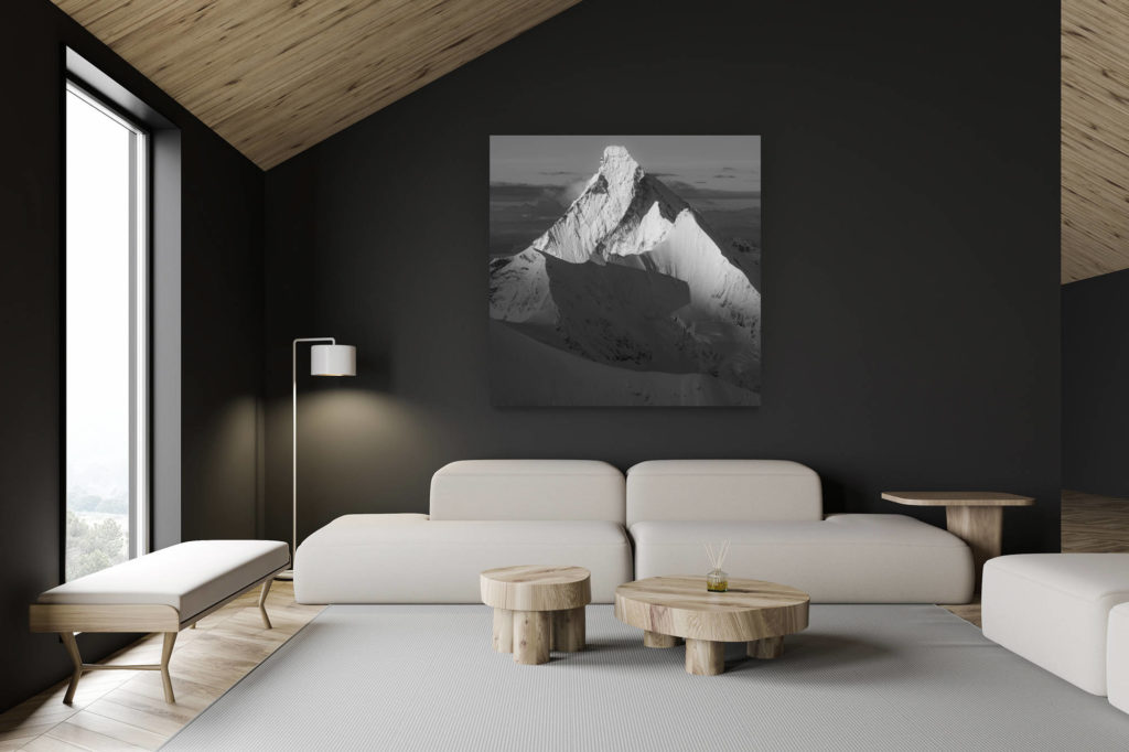architecte intérieur rénovation chalet suisse - photo montagne grand format - Ombre de montagne noir et blanc - Photo carré Cervin - Obergagelhorn -