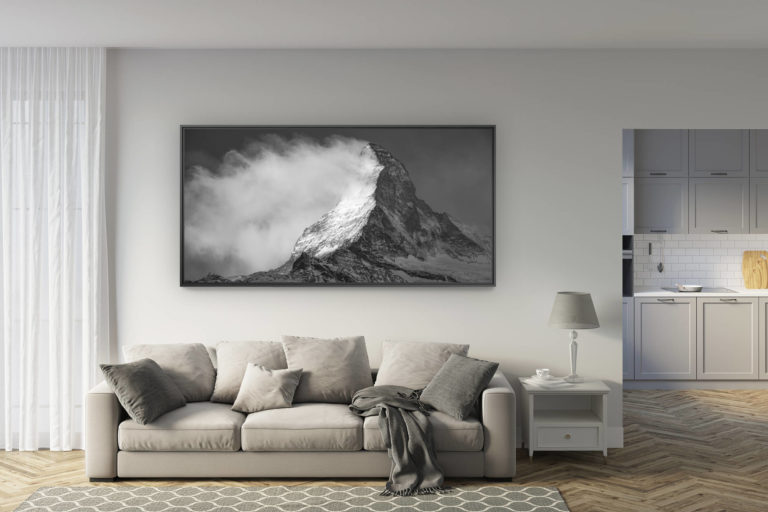 déco salon rénové - tendance photo montagne grand format - Panorama de montagne Mont Cervin dans la tempête et le vent des Alpes Valaisannes en Suisse