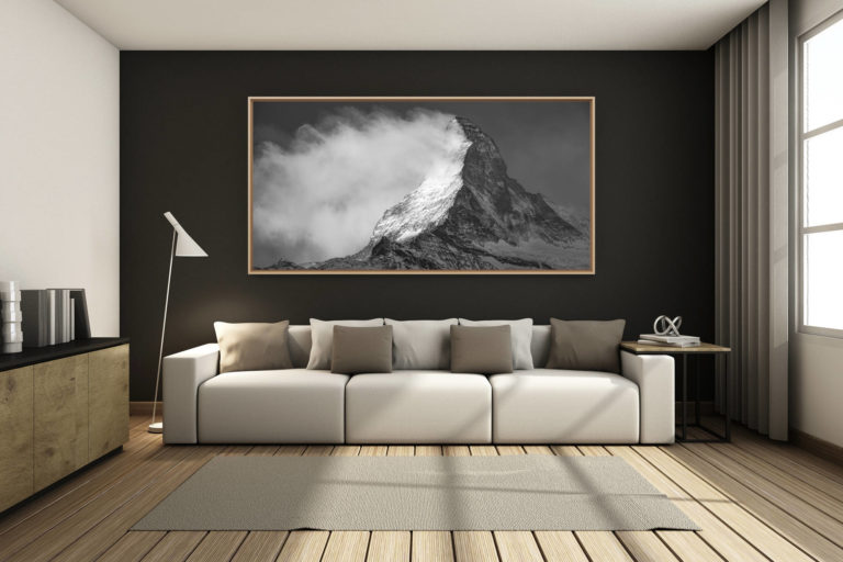 déco salon chalet rénové de montagne - photo montagne grand format -  - Panorama de montagne Mont Cervin dans la tempête et le vent des Alpes Valaisannes en Suisse