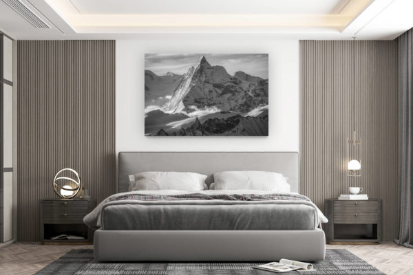 décoration murale chambre design - achat photo de montagne grand format - Tableau photo noir et blanc de montagne en neige dans les Alpes Valaisannes et Crans Montana