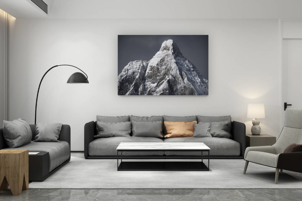 living room decoration contemporary - swiss mountain lovers gift - Photo of summit of a mountain in snow - The Matterhorn in the Valais Alps in Switzerland