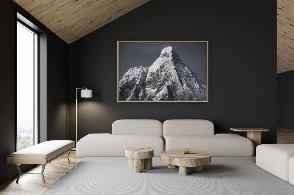 décoration chalet suisse - intérieur chalet suisse - photo montagne grand format - Photo du sommet d'une montagne en neige - Mont cervin dans les Alpes Valaisannes en suisse