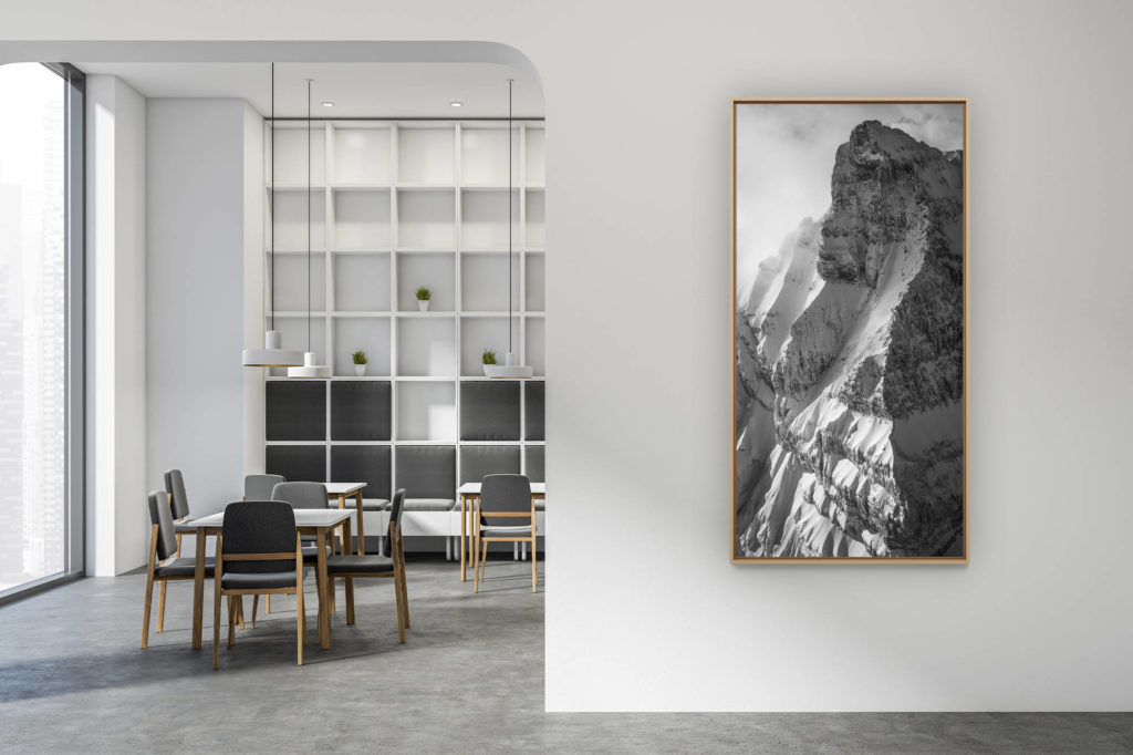modern interior decoration contemporary - mountain photo large vertical format - Eastern Ridge Dents du midi - old mountain photo under the snow