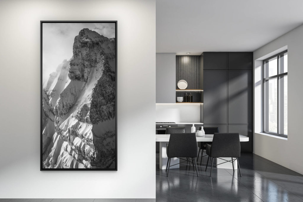 contemporary kitchen decoration - large black and white mountain picture - Cîme de l&#039;Est Dents du midi - old mountain picture under the snow
