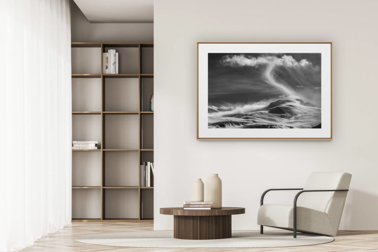 déco tendance salon moderne - photo montagne noir et blanc grand format -