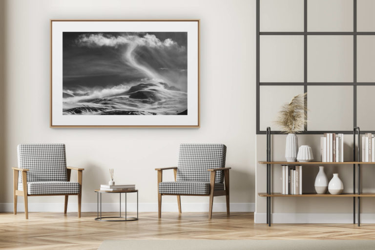 décoration intérieur moderne avec photo de montagne noir et blanc grand format -