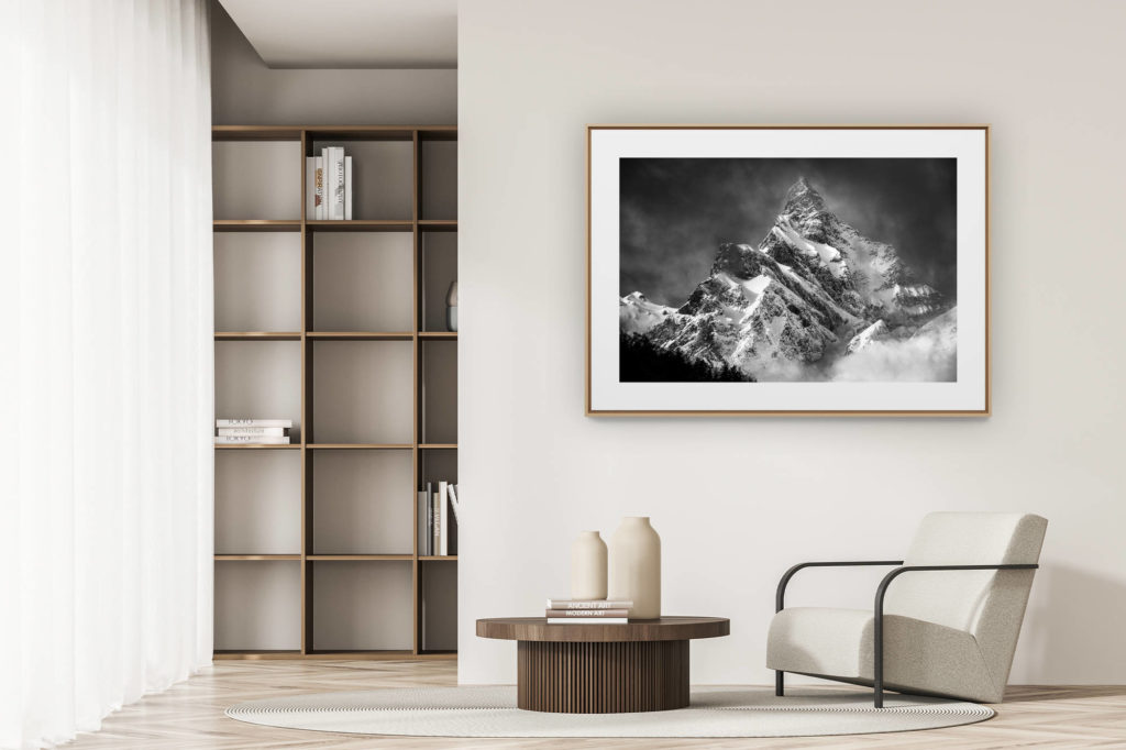 déco tendance salon moderne - photo montagne noir et blanc grand format - Photo photo de montagne en noir et blanc Alpes - Photo montagne neige