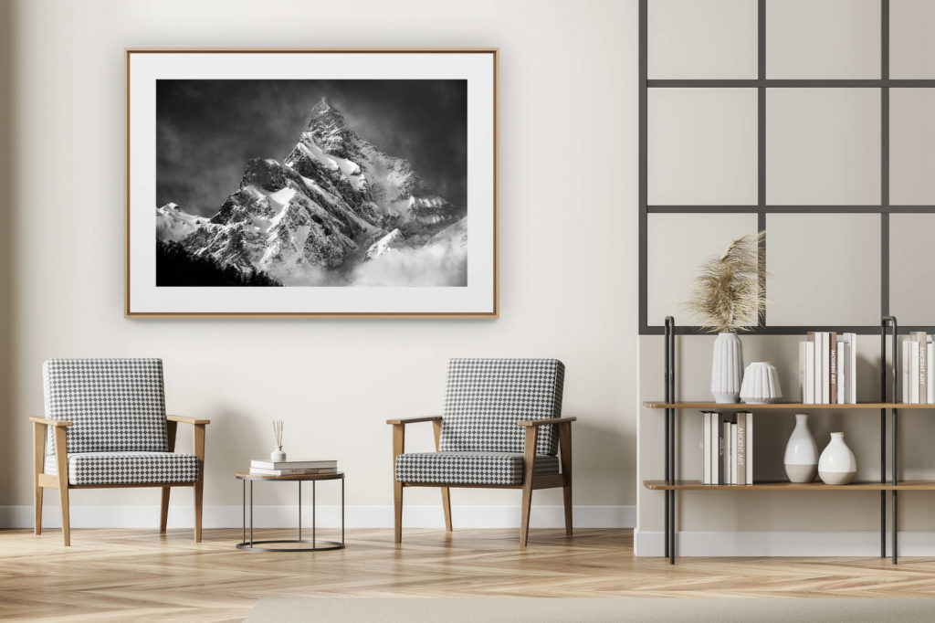 décoration intérieur moderne avec photo de montagne noir et blanc grand format - Photo photo de montagne en noir et blanc Alpes - Photo montagne neige
