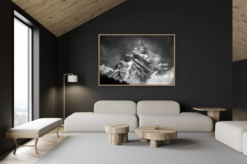 décoration chalet suisse - intérieur chalet suisse - photo montagne grand format - Photo photo de montagne en noir et blanc Alpes - Photo montagne neige