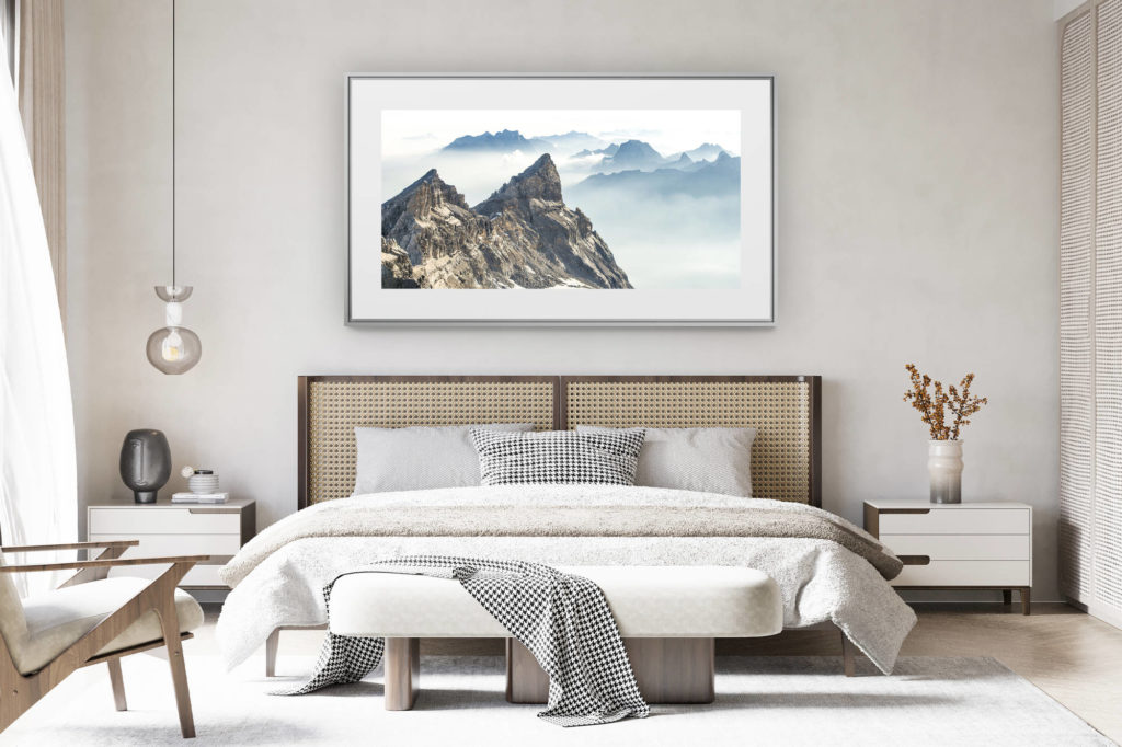 déco chambre chalet suisse rénové - photo panoramique montagne grand format - Alpes Bernoises - Dents du midi - Photo montagne - Cime de l'Est