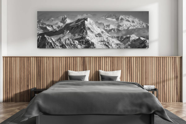 décoration murale chambre adulte moderne - intérieur chalet suisse - photo montagnes grand format alpes suisses - Mont Rose - Mont Cervin - Combin - photo panoramique massif des Alpes suisses et des massif montagneux