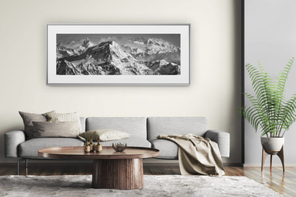 tableau montagne grand format - décoration murale salon moderne - Mont Rose - Mont Cervin - Combin - photo panoramique massif des Alpes suisses et des massif montagneux