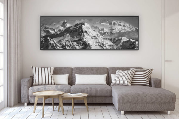 décoration murale design salon moderne - photo montagne grand format - Mont Rose - Mont Cervin - Combin - photo panoramique massif des Alpes suisses et des massif montagneux
