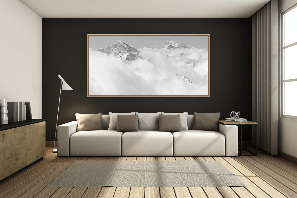 déco salon chalet rénové de montagne - photo montagne grand format -  - Panorama massif mont blanc Combin - vol panoramique mont blanc dans les nuages