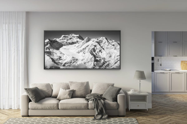 déco salon rénové - tendance photo montagne grand format - photo panorama verbier - montagnes de verbier en hiver - photo combin avec neige