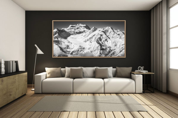 déco salon chalet rénové de montagne - photo montagne grand format -  - photo panorama verbier - montagnes de verbier en hiver - photo combin avec neige