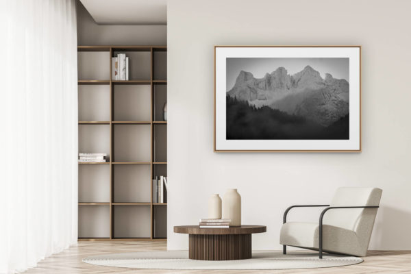 déco tendance salon moderne - photo montagne noir et blanc grand format - Photo montagne Bernoise Suisse en noir et blanc