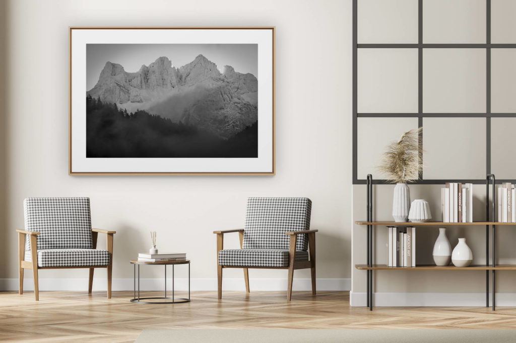 décoration intérieur moderne avec photo de montagne noir et blanc grand format - Photo montagne Bernoise Suisse en noir et blanc