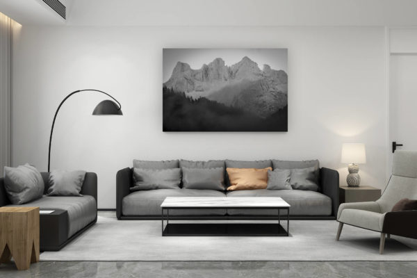 décoration salon contemporain suisse - cadeau amoureux de montagne suisse - Photo montagne Bernoise Suisse en noir et blanc