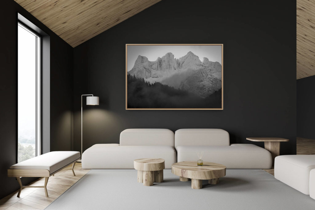Dekoration Schweizer Chalet - Inneneinrichtung Schweizer Chalet - Bergfoto im Großformat - Berner Bergfoto Schweiz in Schwarz-Weiß