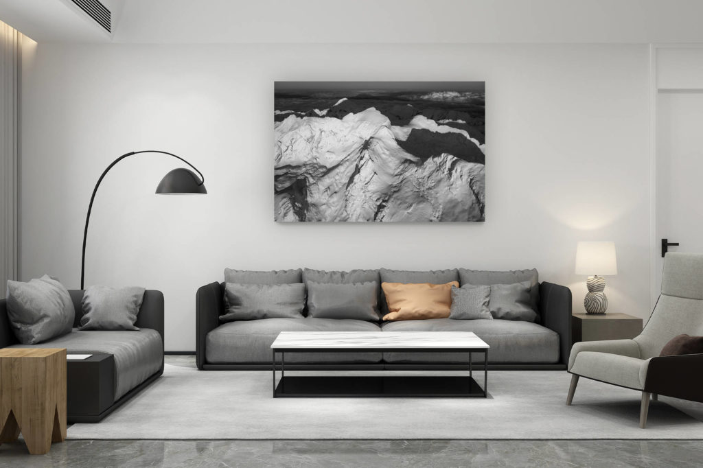 décoration salon contemporain suisse - cadeau amoureux de montagne suisse - Photo noir et blanc des Cornettes de Bise Chablais - Photo de la Dent d'Oche