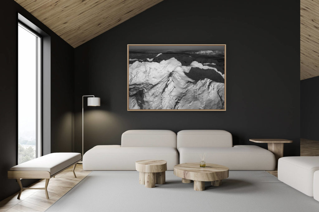 décoration chalet suisse - intérieur chalet suisse - photo montagne grand format - Photo noir et blanc des Cornettes de Bise Chablais - Photo de la Dent d'Oche