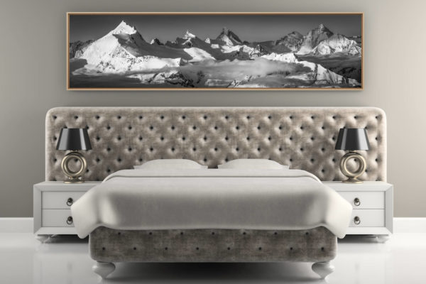 décoration murale chambre adulte luxe - photo montagne noir et blanc - panoramique noir et blanc Couronne impériale de Zinal