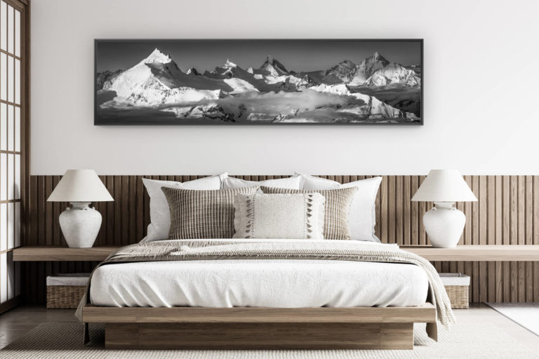décoration chambre adulte moderne - photo de montagne grand format - panoramique noir et blanc Couronne impériale de Zinal