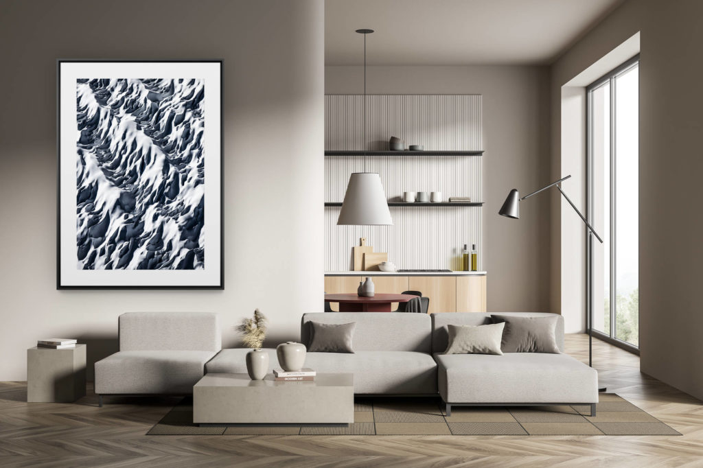 déco tendance salon moderne - photo montagne noir et blanc grand format - Photo crevasses des glaciers des Alpes - Photo paysage montagne - glacier d'Aletsch