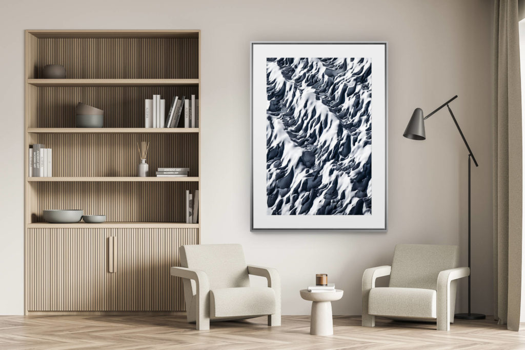décoration murale salon - photo montagne alpes suisses noir et blanc - Photo crevasses des glaciers des Alpes - Photo paysage montagne - glacier d'Aletsch
