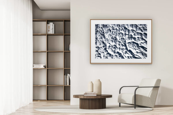 déco tendance salon moderne - photo montagne noir et blanc grand format - Glaciers des Alpes - photo montagne neige et crevasses noir et blanc