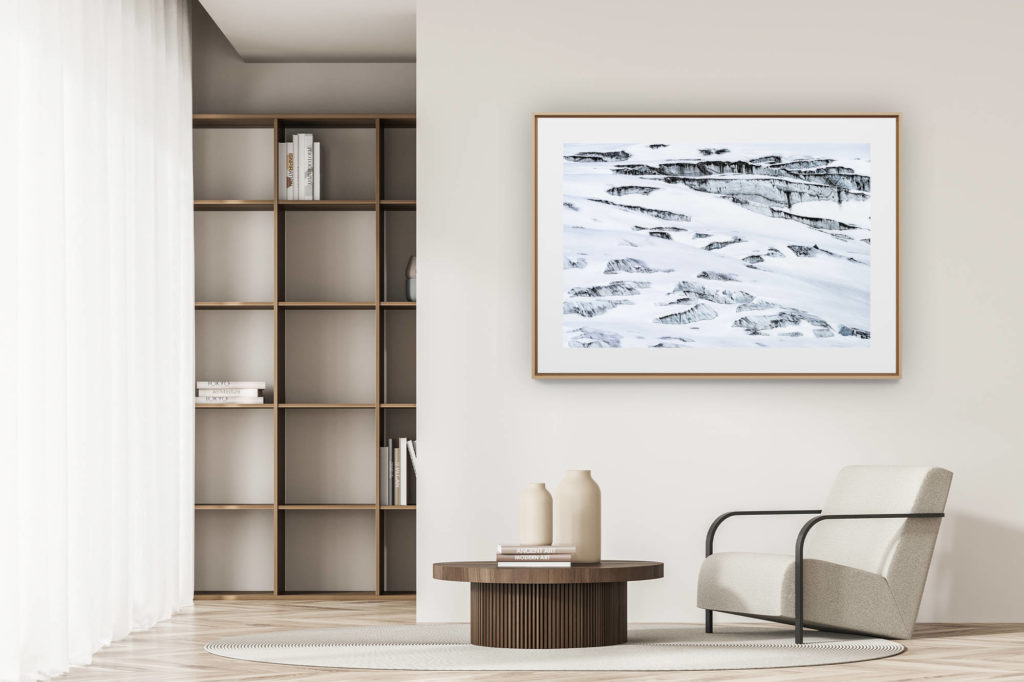 déco tendance salon moderne - photo montagne noir et blanc grand format - Photo de crevasses dans le glacier des Alpes - Glacier de Zinal