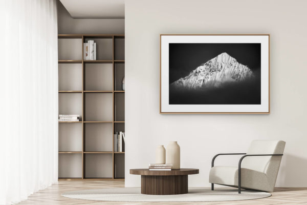 déco tendance salon moderne - photo montagne noir et blanc grand format - Image montagne Valais suisse - les dents blanches alpes Zermatt