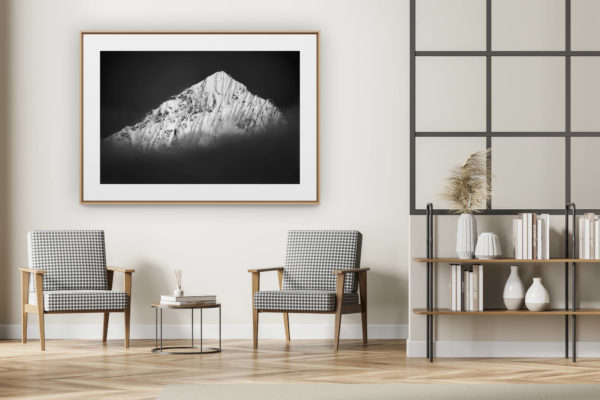 décoration intérieur moderne avec photo de montagne noir et blanc grand format - Image montagne Valais suisse - les dents blanches alpes Zermatt