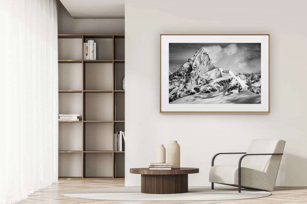 déco tendance salon moderne - photo montagne noir et blanc grand format - Photo Dent Blanche - Montagne Alpes suisse