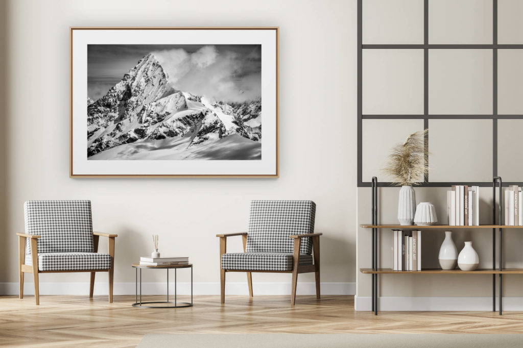 décoration intérieur moderne avec photo de montagne noir et blanc grand format - Photo Dent Blanche - Montagne Alpes suisse