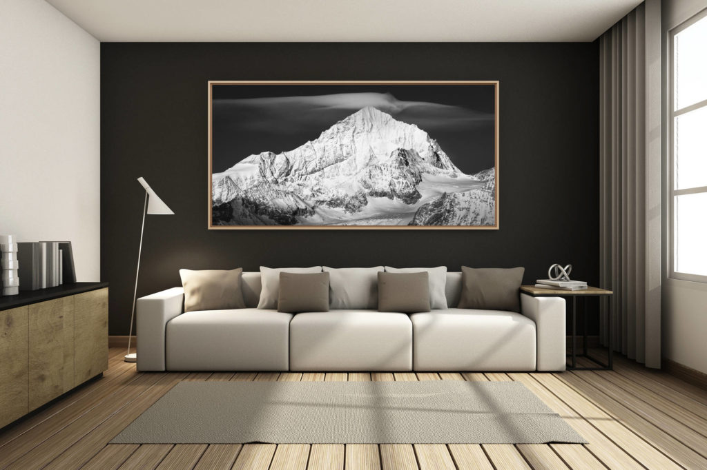 decorating a renovated mountain chalet - large mountain picture - - Dent Blanche Zermatt  in the clouds - mountain picture to print in black and white