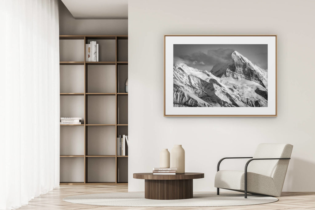 déco tendance salon moderne - photo montagne noir et blanc grand format - Val d'hérens - Photo Dent blanche Valais Alpes