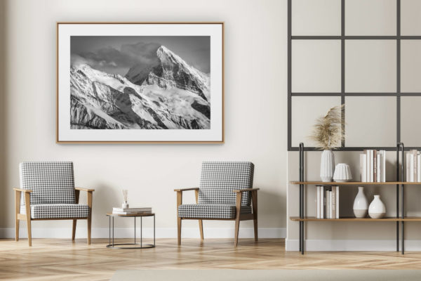 décoration intérieur moderne avec photo de montagne noir et blanc grand format - Val d'hérens - Photo Dent blanche Valais Alpes