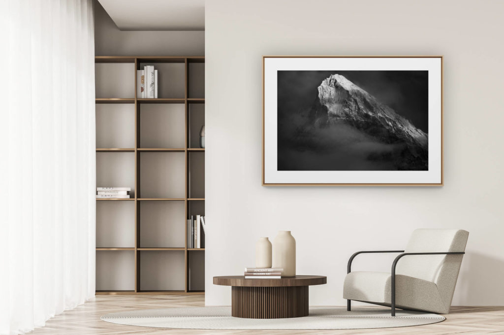 déco tendance salon moderne - photo montagne noir et blanc grand format - Photos Dent Blanche vue du Val d'Hérens