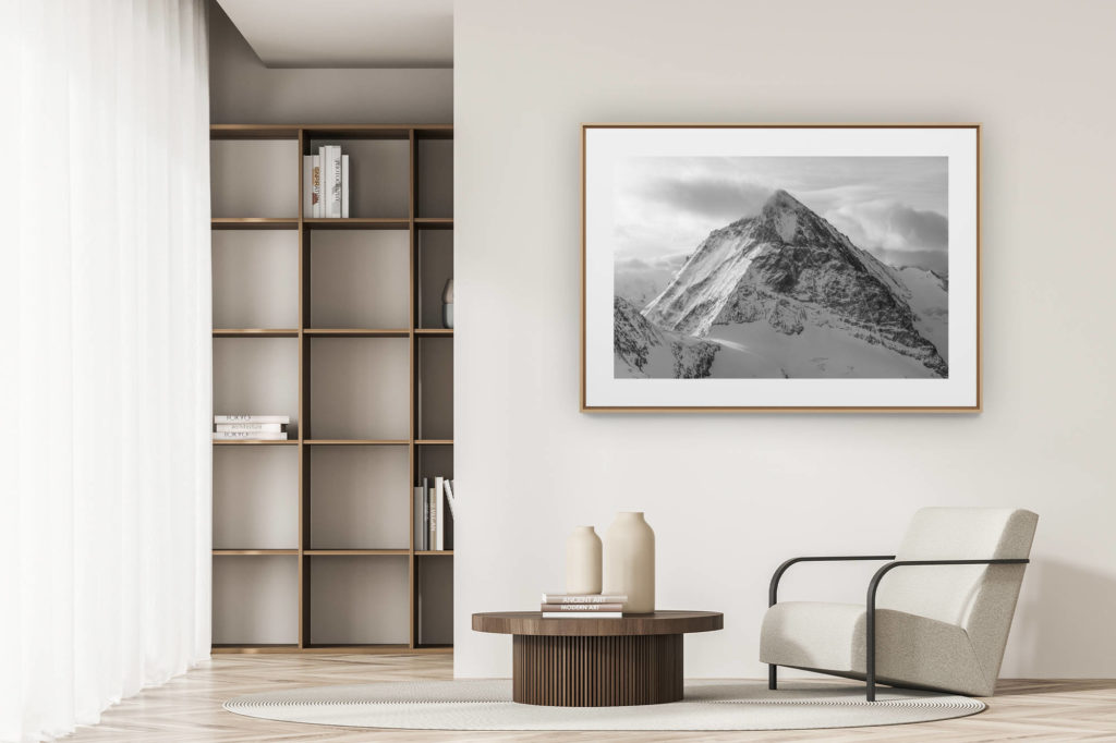 déco tendance salon moderne - photo montagne noir et blanc grand format - Cadre photo d'un paysage de  montagne noir et blanc - Dent Blanche