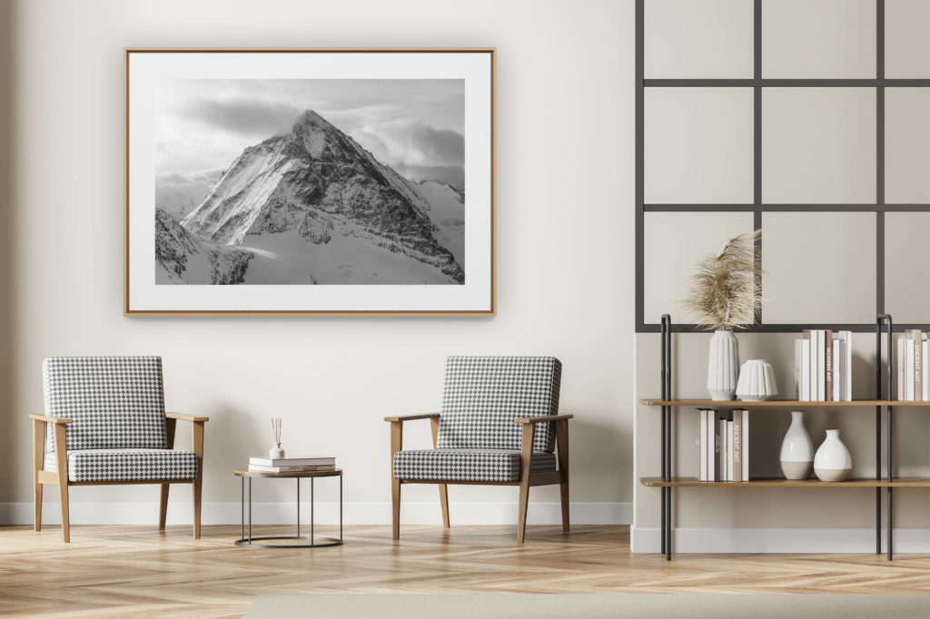 décoration intérieur moderne avec photo de montagne noir et blanc grand format - Cadre photo d'un paysage de  montagne noir et blanc - Dent Blanche