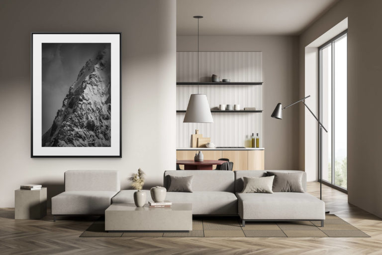 déco tendance salon moderne - photo montagne noir et blanc grand format - La Dent blanche montagnes des Alpes Suisses- Val d'Hérens