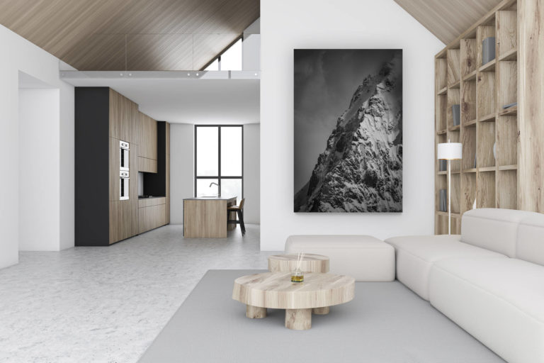 décoration chalet luxueux suisse - photo montagne grand format verticale - décoration murale design - La Dent blanche montagnes des Alpes Suisses- Val d'Hérens