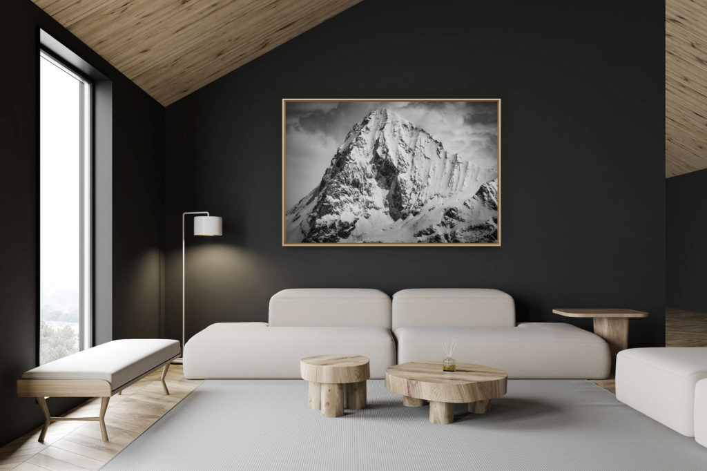 décoration chalet suisse - intérieur chalet suisse - photo montagne grand format - Photo mont dent blanche noir et blanc - Vue Val d'Hérens - photo montagnes Alpes