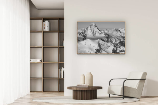 décoration appartement moderne - art déco design - Neige et montagnes rocheuses de Suisse en noir et blanc - Dent Blanche - Crans Montana- Val d’Anniviers
