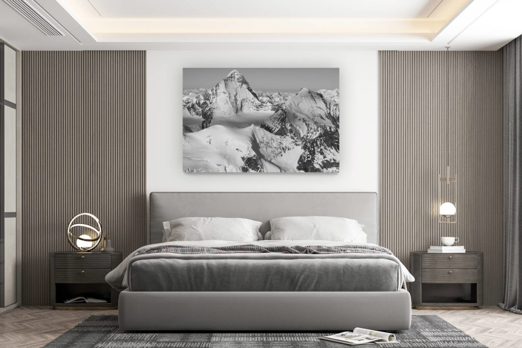 décoration murale chambre design - achat photo de montagne grand format - Snow and rocky mountains of Switzerland in black and white - Dent Blanche - Crans Montana- Val d’Anniviers